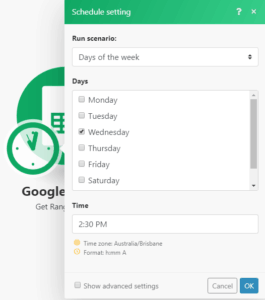 Integromat Schedule Settings